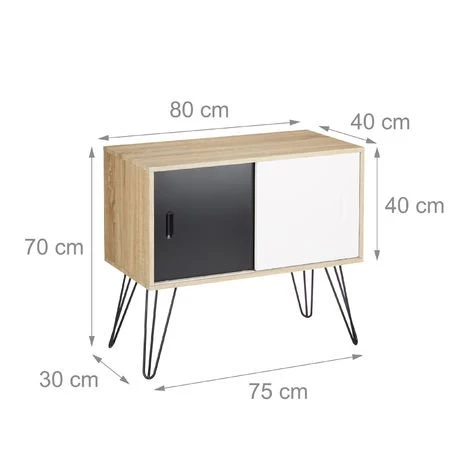 Relaxdays Commode Retro Design En Bois Et Métal Années 60 Sideboard Meuble Rangement Scandinave HxlxP: 70 X 80 X 40 Cm, Noir Blanc 3 Relaxdays Commode Retro Design En Bois Et Métal Années 60 Sideboard Meuble Rangement Scandinave HxlxP: 70 X 80 X 40 Cm, Noir Blanc – Image 3