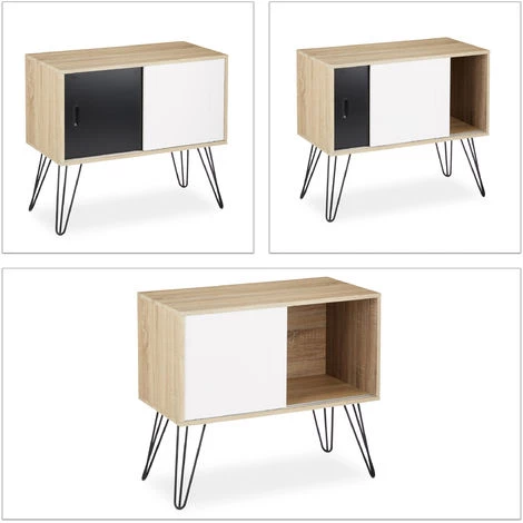 Relaxdays Commode Retro Design En Bois Et Métal Années 60 Sideboard Meuble Rangement Scandinave HxlxP: 70 X 80 X 40 Cm, Noir Blanc 4 Relaxdays Commode Retro Design En Bois Et Métal Années 60 Sideboard Meuble Rangement Scandinave HxlxP: 70 X 80 X 40 Cm, Noir Blanc – Image 4