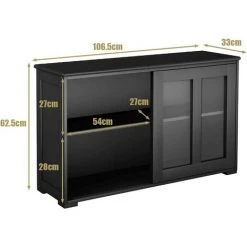 COSTWAY Buffet De Cuisine Avec Porte Coulissante En Verre, Meuble Rangement Avec 2 Etagères En MDF Pour Cuisine Chambre Salon, Noir -Buffet et enfilade Soldes 10735837 5