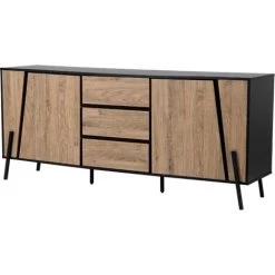 BELIANI Commode En Bois Clair Et Noir - Bois Clair
