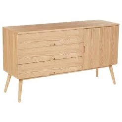 Buffet En MDF Et Pin, Avec 3 Tiroirs Et 1 Porte - Dim : L 150 X L 45 X H 85 Cm -PEGANE-