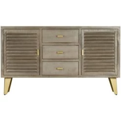 VidaXL Armoire à Tiroirs Bois De Manguier Gris Avec Laiton 140x40x80cm - Gris -Buffet et enfilade Soldes 12222116 2