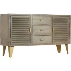 VidaXL Armoire à Tiroirs Bois De Manguier Gris Avec Laiton 140x40x80cm - Gris -Buffet et enfilade Soldes 12222116 3