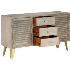 VidaXL Armoire à Tiroirs Bois De Manguier Gris Avec Laiton 140x40x80cm - Gris -Buffet et enfilade Soldes 12222116 4