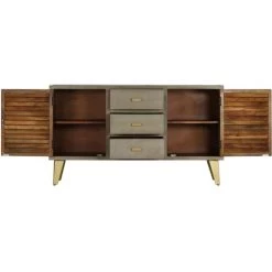 VidaXL Armoire à Tiroirs Bois De Manguier Gris Avec Laiton 140x40x80cm - Gris -Buffet et enfilade Soldes 12222116 5