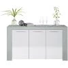 Buffet Avec 3 Portes Coloris Blanc Artik / Ciment En Melamine - Dim: 80 X 144 X 42 Cm -PEGANE-
