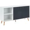 Buffet Coloris Blanc Et Gris En Panneau De Particule - Dim : 140 X 39,5 X 75 Cm -PEGANE-
