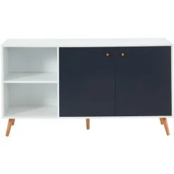 Buffet Coloris Blanc Et Gris En Panneau De Particule - Dim : 140 X 39,5 X 75 Cm -PEGANE- -Buffet et enfilade Soldes 12558262 2