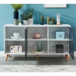 Buffet Coloris Blanc Et Gris En Panneau De Particule - Dim : 140 X 39,5 X 75 Cm -PEGANE- -Buffet et enfilade Soldes 12558262 3