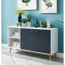 Buffet Coloris Blanc Et Gris En Panneau De Particule - Dim : 140 X 39,5 X 75 Cm -PEGANE- -Buffet et enfilade Soldes 12558262 4