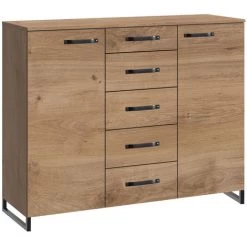 Commode Combinée Imitation Chêne Poutre Rechampis Raw Steel - L139 X H102 X P41 Cm -PEGANE-