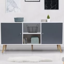 IDMARKET Buffet EFFIE Scandinave 2 Portes Bois Blanc Et Gris - Gris -Buffet et enfilade Soldes 13188202 3