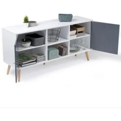 IDMARKET Buffet EFFIE Scandinave 2 Portes Bois Blanc Et Gris - Gris -Buffet et enfilade Soldes 13188202 4