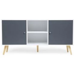 IDMARKET Buffet EFFIE Scandinave 2 Portes Bois Blanc Et Gris - Gris -Buffet et enfilade Soldes 13188202 5