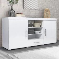 IDMARKET Buffet Bas Contemporain PORTLAND Laqué Blanc - Blanc