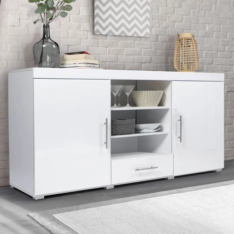 IDMARKET Buffet Bas Contemporain PORTLAND Laqué Blanc - Blanc 1 IDMARKET Buffet Bas Contemporain PORTLAND Laqué Blanc - Blanc