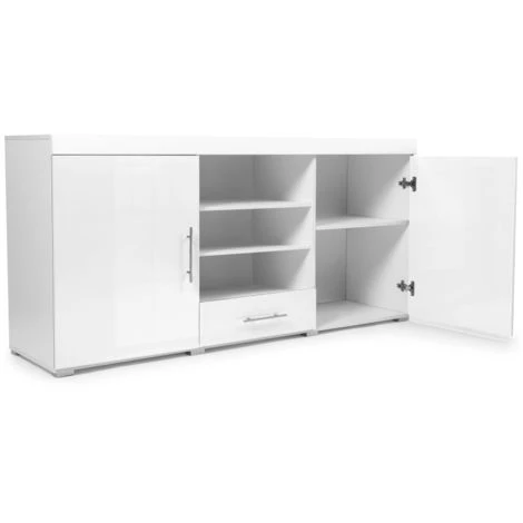 IDMARKET Buffet Bas Contemporain PORTLAND Laqué Blanc - Blanc 3 IDMARKET Buffet Bas Contemporain PORTLAND Laqué Blanc - Blanc – Image 3
