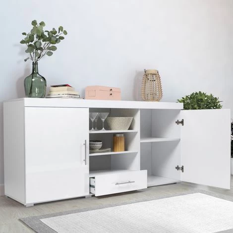 IDMARKET Buffet Bas Contemporain PORTLAND Laqué Blanc - Blanc 4 IDMARKET Buffet Bas Contemporain PORTLAND Laqué Blanc - Blanc – Image 4