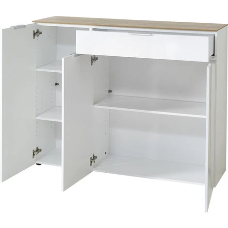 Buffet Coloris Blanc / Chêne-Navarra Repro - Dim : 134 X 106 X 40 Cm -PEGANE- 2 Buffet Coloris Blanc / Chêne-Navarra Repro - Dim : 134 X 106 X 40 Cm -PEGANE- – Image 2