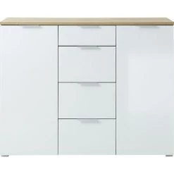 Buffet Coloris Chêne-Navarra Repro/Blanc - Dim : 134 X 105 X 40 Cm -PEGANE-