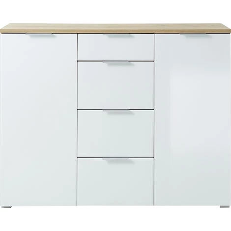 Buffet Coloris Chêne-Navarra Repro/Blanc - Dim : 134 X 105 X 40 Cm -PEGANE- 1 Buffet Coloris Chêne-Navarra Repro/Blanc - Dim : 134 X 105 X 40 Cm -PEGANE-