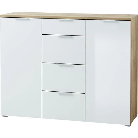 Buffet Coloris Chêne-Navarra Repro/Blanc - Dim : 134 X 105 X 40 Cm -PEGANE- 2 Buffet Coloris Chêne-Navarra Repro/Blanc - Dim : 134 X 105 X 40 Cm -PEGANE- – Image 2