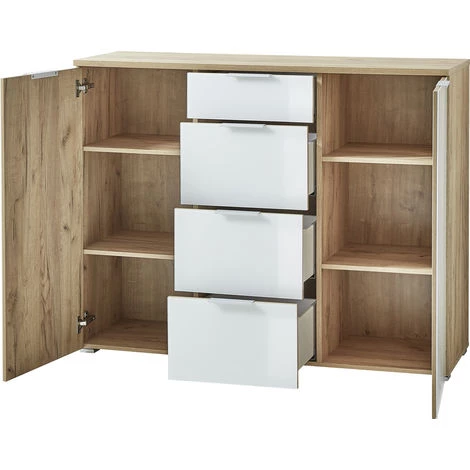 Buffet Coloris Chêne-Navarra Repro/Blanc - Dim : 134 X 105 X 40 Cm -PEGANE- 3 Buffet Coloris Chêne-Navarra Repro/Blanc - Dim : 134 X 105 X 40 Cm -PEGANE- – Image 3