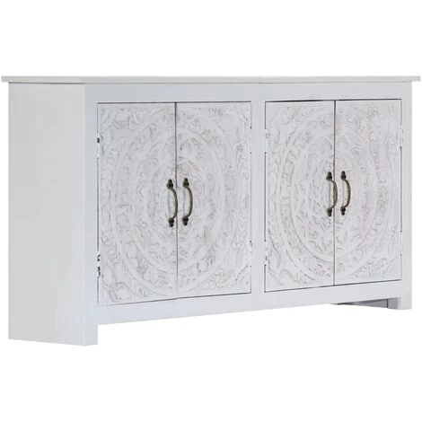 VidaXL Buffet Fait à La Main Blanc 140x30x70 Cm Bois D'acacia Massif - Blanc 3 VidaXL Buffet Fait à La Main Blanc 140x30x70 Cm Bois D'acacia Massif - Blanc – Image 3