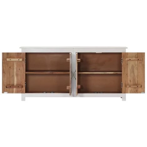 VidaXL Buffet Fait à La Main Blanc 140x30x70 Cm Bois D'acacia Massif - Blanc 5 VidaXL Buffet Fait à La Main Blanc 140x30x70 Cm Bois D'acacia Massif - Blanc – Image 5