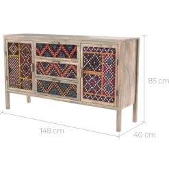 RENDEZ VOUS DéCO Buffet Massaï 3 Tiroirs 2 Portes En Cannage Coloré - Marron -Buffet et enfilade Soldes 13967277 2