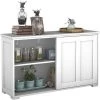 COSTWAY Buffet Bas Contemporain Bahut Vaisselier Laqué 106,7x33x62,5CM, Blanc Antique