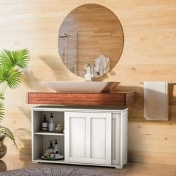 COSTWAY Buffet Bas Contemporain Bahut Vaisselier Laqué 106,7x33x62,5CM, Blanc Antique -Buffet et enfilade Soldes 14053401 3