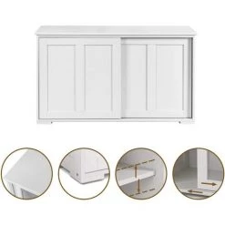 COSTWAY Buffet Bas Contemporain Bahut Vaisselier Laqué 106,7x33x62,5CM, Blanc Antique -Buffet et enfilade Soldes 14053401 4