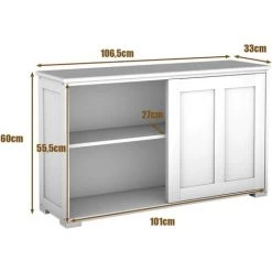 COSTWAY Buffet Bas Contemporain Bahut Vaisselier Laqué 106,7x33x62,5CM, Blanc Antique -Buffet et enfilade Soldes 14053401 5