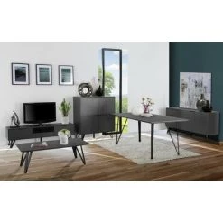 MEUBLETMOI Buffet 2 Portes 3 Tiroirs En Bois Gris Anthracite - ONYX - Gris Anthracite -Buffet et enfilade Soldes 14160881 4