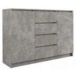 HUCOCO PARME - Commode De Salon - 2 Portes + 4 Triroirs - 120x40x97 - Buffet Style Scandinave - Meuble De Rangement - Imitation Béton - Gris