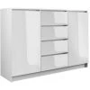 HUCOCO PARME - Commode Contemporaine 2 Portes & 4 Triroirs Chambre/salon/bureau 40x120x97 - Buffet Scandinave - Meuble De Rangement - Blanc