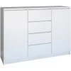 HUCOCO PARME - Commode De Salon - 2 Portes + 4 Triroirs - 120x40x97 - Buffet Style Scandinave - Meuble De Rangement - Blanc