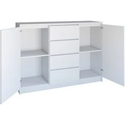 HUCOCO PARME - Commode De Salon - 2 Portes + 4 Triroirs - 120x40x97 - Buffet Style Scandinave - Meuble De Rangement - Blanc -Buffet et enfilade Soldes 14260655 2