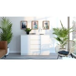 HUCOCO PARME - Commode De Salon - 2 Portes + 4 Triroirs - 120x40x97 - Buffet Style Scandinave - Meuble De Rangement - Blanc -Buffet et enfilade Soldes 14260655 4
