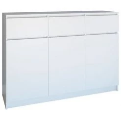 HUCOCO PARME - Commode Contemporaine 3 Portes & 3 Triroirs Chambre/salon/bureau - Buffet Scandinave - Meuble De Rangement En Mélaminé - Blanc