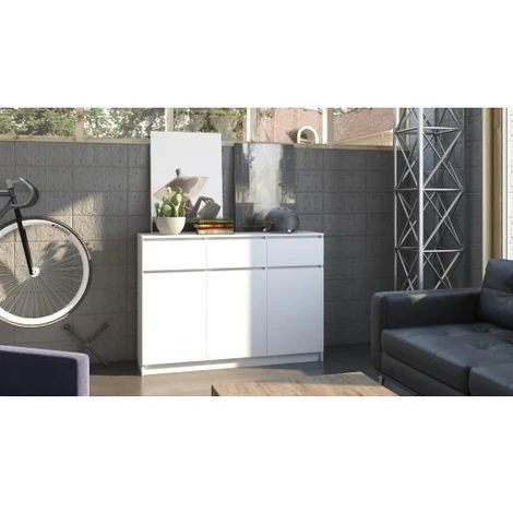 HUCOCO PARME - Commode Contemporaine 3 Portes & 3 Triroirs Chambre/salon/bureau - Buffet Scandinave - Meuble De Rangement En Mélaminé - Blanc 2 HUCOCO PARME - Commode Contemporaine 3 Portes & 3 Triroirs Chambre/salon/bureau - Buffet Scandinave - Meuble De Rangement En Mélaminé - Blanc – Image 2