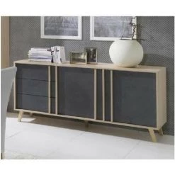 PRICE FACTORY Buffet Moyen Modèle MALMO Gris. Meuble Design Type SCANDINAVE. Effet Ultra Tendance Pour Votre Salon. - Gris -Buffet et enfilade Soldes 14342999 3