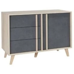 PRICE FACTORY Buffet, Enfilade, Bahut Petit Modèle MALMO. Meuble Design Type SCANDINAVE. Effet Ultra Tendance Pour Votre Salon. - Gris