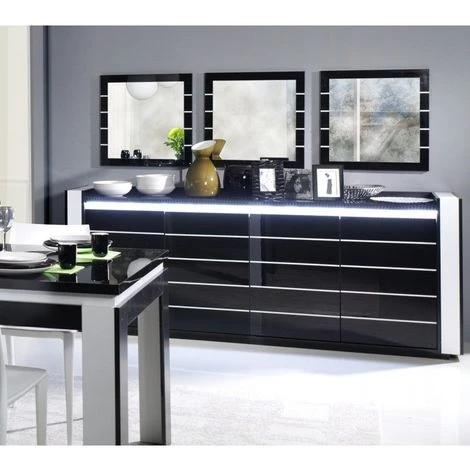 PRICE FACTORY Buffet, Bahut, Enfilade LINA Avec LED + 3 X Miroirs. Meuble Noir Et Blanc, Idéal Pour Votre Salon Ou Salle à Manger. - Noir 1 PRICE FACTORY Buffet, Bahut, Enfilade LINA Avec LED + 3 X Miroirs. Meuble Noir Et Blanc, Idéal Pour Votre Salon Ou Salle à Manger. - Noir