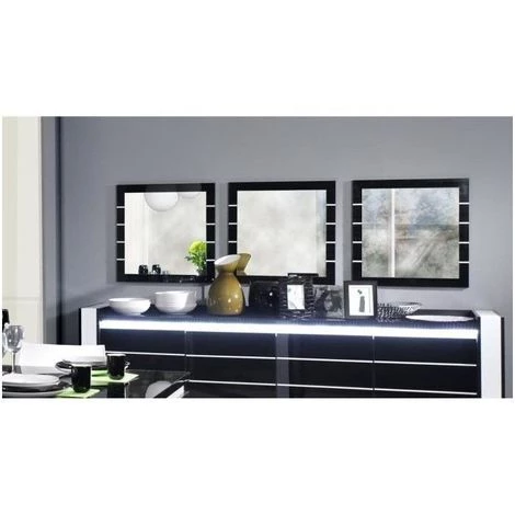 PRICE FACTORY Buffet, Bahut, Enfilade LINA Avec LED + 3 X Miroirs. Meuble Noir Et Blanc, Idéal Pour Votre Salon Ou Salle à Manger. - Noir 3 PRICE FACTORY Buffet, Bahut, Enfilade LINA Avec LED + 3 X Miroirs. Meuble Noir Et Blanc, Idéal Pour Votre Salon Ou Salle à Manger. - Noir – Image 3