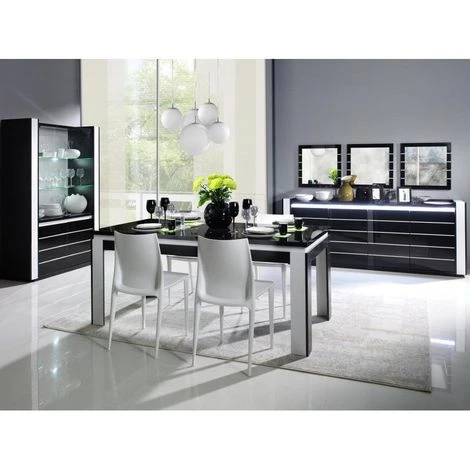 PRICE FACTORY Buffet, Bahut, Enfilade LINA Avec LED + 3 X Miroirs. Meuble Noir Et Blanc, Idéal Pour Votre Salon Ou Salle à Manger. - Noir 5 PRICE FACTORY Buffet, Bahut, Enfilade LINA Avec LED + 3 X Miroirs. Meuble Noir Et Blanc, Idéal Pour Votre Salon Ou Salle à Manger. - Noir – Image 5