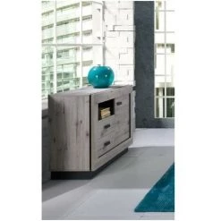 PRICE FACTORY Buffet, Bahut Petit Modèle MALA. Coloris Chêne Wellington. Meuble Design Idéal Pour Votre Salon Ou Salle à Manger. - Marron -Buffet et enfilade Soldes 14343076 3