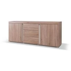 PRICE FACTORY Buffet, Bahut, Enfilade AVIGNON Deux Portes, Trois Tiroirs. Coloris Sonoma Et Blanc. Meuble Design Pour Salon, Salle à Manger. - Marron