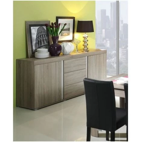 PRICE FACTORY Buffet, Bahut, Enfilade AVIGNON Deux Portes, Trois Tiroirs. Coloris Sonoma Et Blanc. Meuble Design Pour Salon, Salle à Manger. - Marron 2 PRICE FACTORY Buffet, Bahut, Enfilade AVIGNON Deux Portes, Trois Tiroirs. Coloris Sonoma Et Blanc. Meuble Design Pour Salon, Salle à Manger. - Marron – Image 2